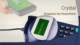  Presentation with mobile payment app business technology - Presentation design enhanced with radio frequency identification - payment screen against mobile payment background and a sky blue colored foreground