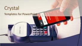  Presentation with payment - Colorful presentation design enhanced with radio frequency identification - website design against mobile payment backdrop and a sky blue colored foreground