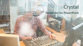  Presentation with radio station - Cool new slide deck with radio host operating sound mixer backdrop and a sky blue colored foreground