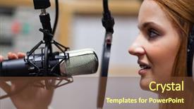  Presentation with radio station - Cool new presentation theme with radio host speaking backdrop and a tawny brown colored foreground