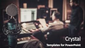  Presentation with working together - Slide deck enhanced with radio media - sound engineer and producer working background and a dark gray colored foreground