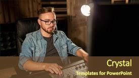  Presentation with recording studio mixing console - Beautiful PPT layouts featuring music technology people and equipment backdrop and a tawny brown colored foreground