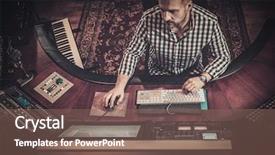  Presentation with recording studio mixing console - Amazing slide deck having music producer - sound engineer working at mixing backdrop and a violet colored foreground