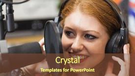  Presentation with singer - PPT theme consisting of radio station - happy beautiful singer recording background and a tawny brown colored foreground