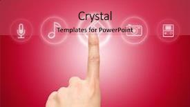  Presentation with television media - Presentation theme having radio television - hand choosing slide film symbol background and a coral colored foreground