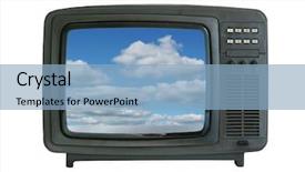  Presentation with old television set - Amazing slide deck having radio television - old tv-set showing blue sky backdrop and a light blue colored foreground