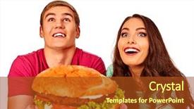  Presentation with role play woman and man - PPT theme featuring radio therapy - man and woman eating big background and a tawny brown colored foreground