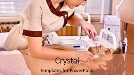  Presentation with beauty salon - Slides enhanced with radio therapy - man receiving electric facial peeling background and a  colored foreground