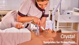  Presentation with facial pain medical man - Colorful slide deck enhanced with radio therapy - man receiving electric facial peeling backdrop and a  colored foreground