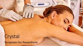  Presentation with beautician - PPT theme enhanced with radio therapy - young smiling woman receiving electric background and a  colored foreground