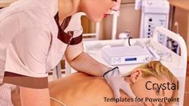  Presentation with beautician - Audience pleasing PPT layouts consisting of radio therapy - young white woman receiving electric backdrop and a  colored foreground