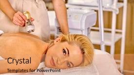  Presentation with beauty salon pedicured feet - PPT theme having radio therapy - young woman receiving electrophoresis back background and a  colored foreground