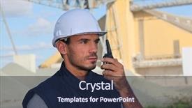  Presentation with walkie talkie - Cool new PPT theme with radio tower - construction worker with a walkie backdrop and a navy blue colored foreground