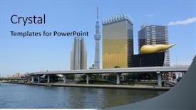  Presentation with night sky plane view - PPT layouts enhanced with radio tower - tokyo sky tree viewed background and a light blue colored foreground