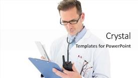  Presentation with reading festival - Presentation design with radio treatment - serious doctor reading reports background and a  colored foreground