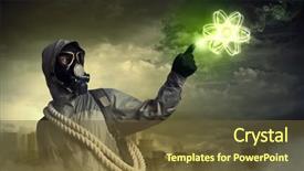  Presentation with nuclear - Colorful slide set enhanced with radioactive isotopes - man in respirator against nuclear backdrop and a  colored foreground