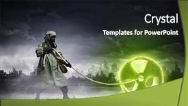  Presentation with nuclear - Beautiful PPT layouts featuring radioactive isotopes - man in respirator against nuclear backdrop and a  colored foreground