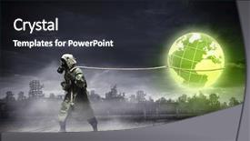  Presentation with radioactive pollution - Slide set having radioactive isotopes - man in respirator against nuclear background and a  colored foreground