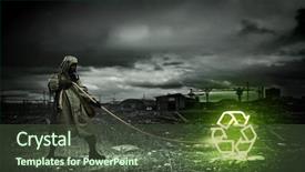  Presentation with nuclear - PPT theme consisting of radioactive isotopes - man in respirator against nuclear background and a tawny brown colored foreground