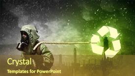  Presentation with nuclear - Colorful PPT layouts enhanced with radioactive isotopes - man in respirator against nuclear backdrop and a  colored foreground