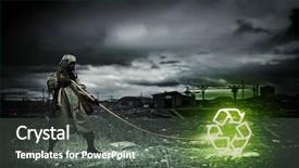  Presentation with nuclear - Beautiful theme featuring radioactive isotopes - man in respirator against nuclear backdrop and a dark gray colored foreground