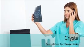  Presentation with dental x ray - Cool new presentation theme with radiograph teeth - serious female dentist looking backdrop and a  colored foreground