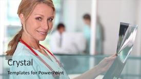  Presentation with scoliosis x ray - Audience pleasing slide set consisting of radiography inspection - female doctor looking at x-ray backdrop and a light blue colored foreground