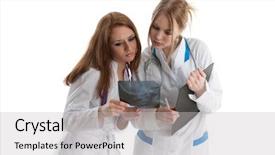  Presentation with female - Presentation theme enhanced with radiography inspection - young female doctors with x-ray background and a  colored foreground