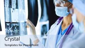  Presentation with women - Cool new PPT theme with radiologhy human - two female women medical doctors backdrop and a light blue colored foreground