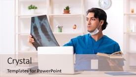  Presentation with radiologist - Amazing slide set having radiologic study - young handsome doctor radiologist working backdrop and a lemonade colored foreground