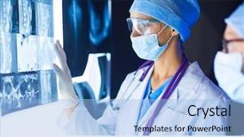  Presentation with women in media - Presentation design enhanced with radiologie - two female women medical doctors background and a  colored foreground