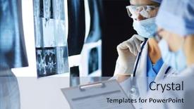  Presentation with women in media - Audience pleasing PPT theme consisting of radiologie - two female women medical doctors backdrop and a light blue colored foreground