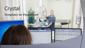  Presentation with xray - Amazing slide deck having radiologist taking patient's xray while colleague using computer backdrop and a light gray colored foreground