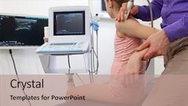  Presentation with diagnosis - Audience pleasing presentation theme consisting of children radiology - caucasian girl's arm diagnosis carried backdrop and a coral colored foreground