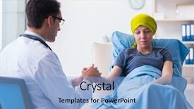  Presentation with doctor and patient medical consultation - Slide deck consisting of radiology breast - cancer patient visiting doctor background and a  colored foreground