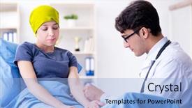  Presentation with doctor and patient medical consultation - Slides having radiology breast - cancer patient visiting doctor background and a light blue colored foreground