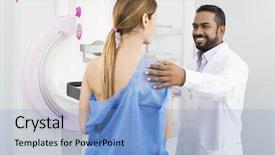  Presentation with patient and doctor - Beautiful PPT layouts featuring radiology breast - doctor preparing patient for mammogram backdrop and a light blue colored foreground