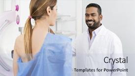  Presentation with asian doctor obese patient - Cool new presentation theme with radiology breast - happy doctor preparing patient backdrop and a light blue colored foreground