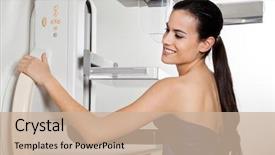  Presentation with test - PPT theme consisting of radiology breast - young female smiling while taking background and a soft green colored foreground