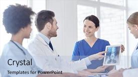  Presentation with medical profession - Audience pleasing PPT layouts consisting of radiology conference - hospital profession people and medicine backdrop and a  colored foreground
