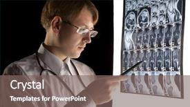  Presentation with radiology - Colorful slide deck enhanced with radiology knee - doctor pointing at the mri backdrop and a gray colored foreground