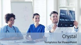  Presentation with happy image - PPT theme with radiology people and medicine concept background and a light blue colored foreground
