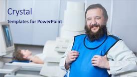  Presentation with radiology - PPT theme enhanced with radiology specialist portrait smiling male background and a sky blue colored foreground