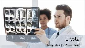  Presentation with spine surgery - Slide deck consisting of radiology surgery health care people background and a light blue colored foreground