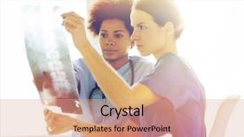  Presentation with nurses - Audience pleasing PPT theme consisting of radiology surgery health care people backdrop and a coral colored foreground