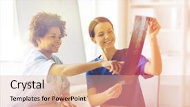  Presentation with happy image - Beautiful presentation featuring radiology surgery people and medicine backdrop and a coral colored foreground