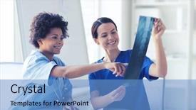  Presentation with happy image - Amazing PPT layouts having radiology surgery people and medicine backdrop and a teal colored foreground