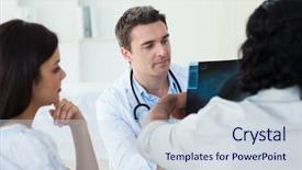  Presentation with xray - Amazing slides having chest xray - group of doctors examining backdrop and a sky blue colored foreground