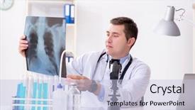  Presentation with lab - Beautiful PPT theme featuring doctor looking at lab result backdrop and a light blue colored foreground