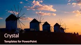  Presentation with windmills - Slide deck enhanced with radius - old greek windmills on mykonos background and a  colored foreground